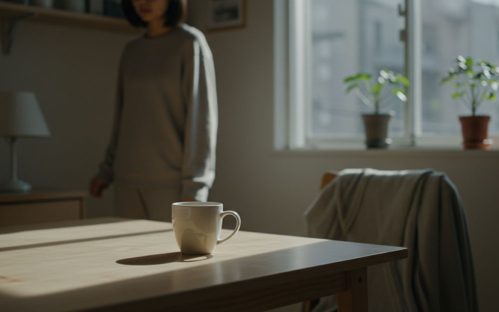 一人暮らしの温かいお茶がある生活風景