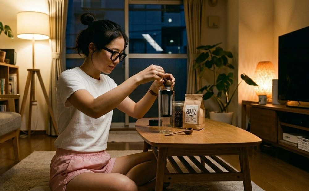 水出しコーヒーのコストを比較_自宅で水出しコーヒーを作る女性