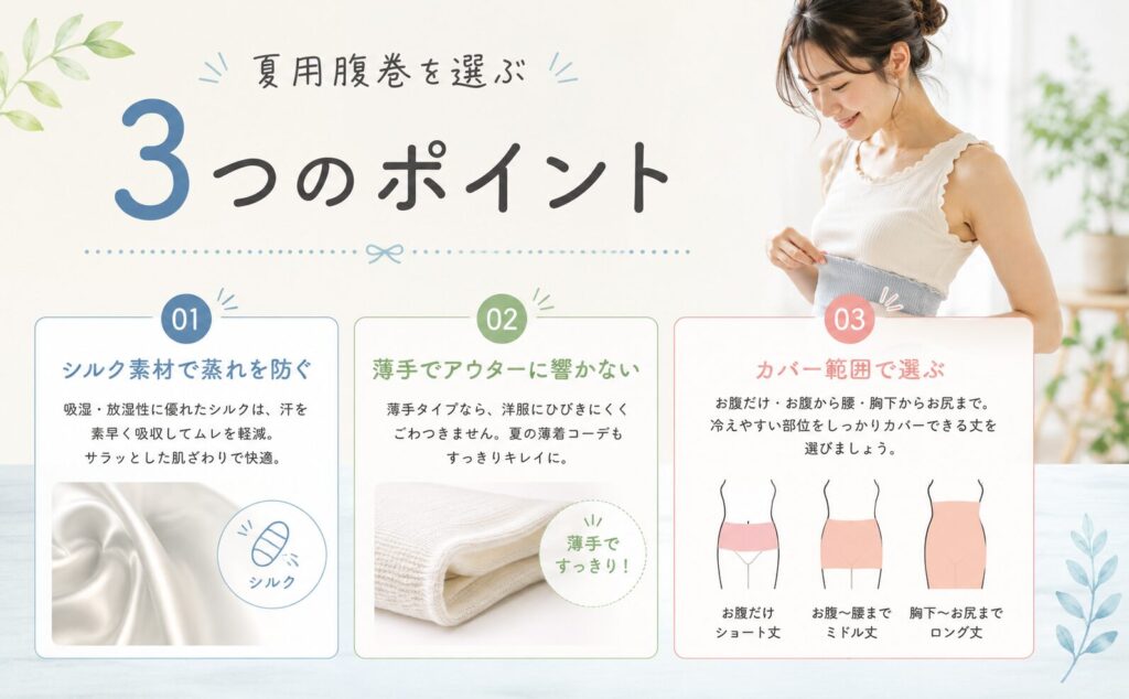 夏用腹巻を選ぶ3つのポイント